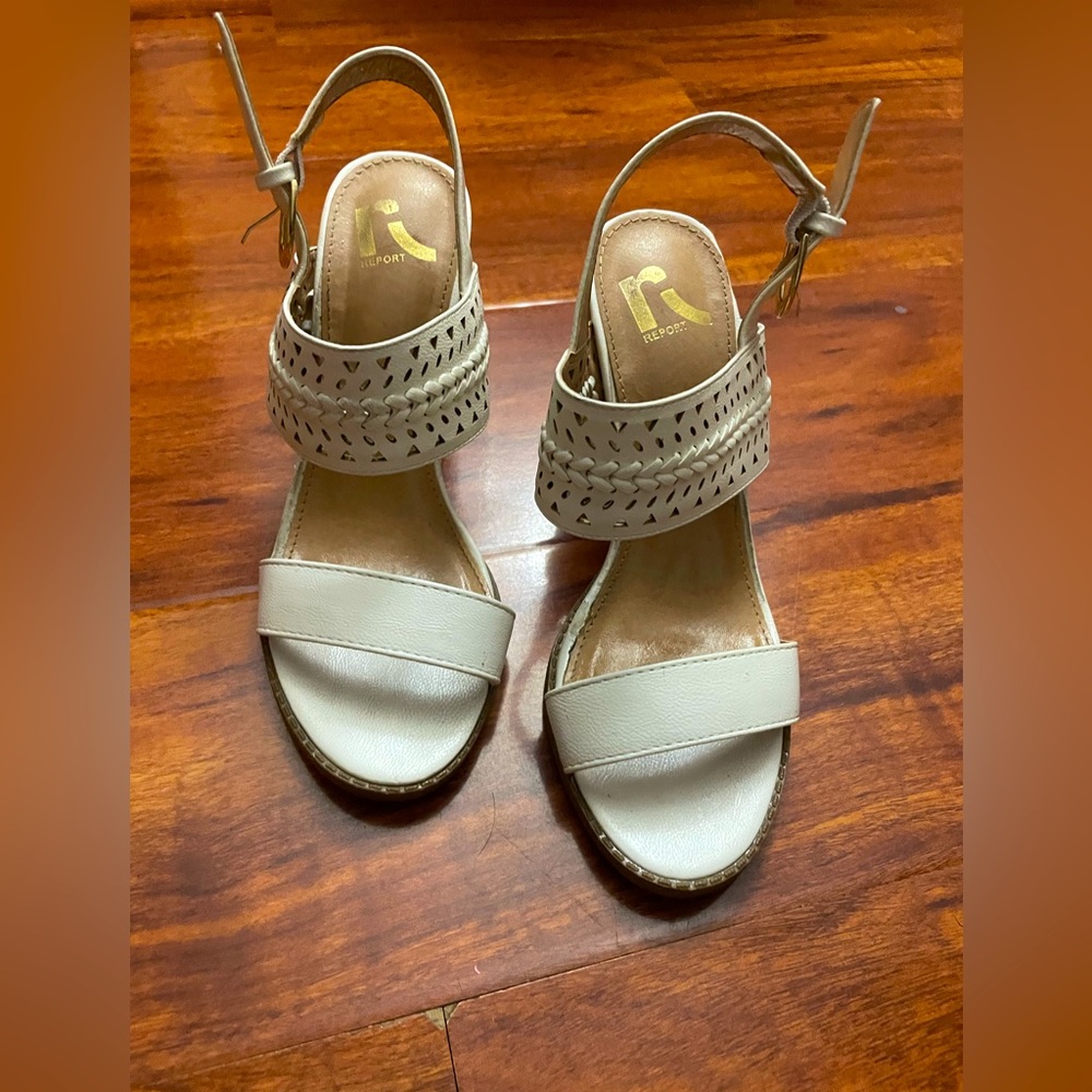 White strap sandal heels